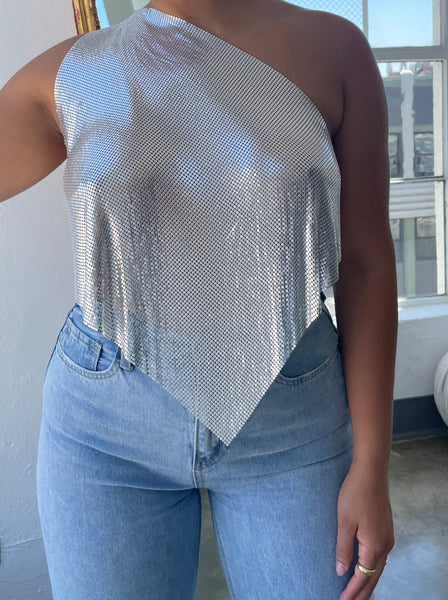 SASHA- Silver Metal Mesh Chainmail Party Top