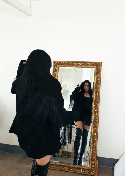 AIYANA V.2- Levi's Fringe Denim Jacket- BLACK