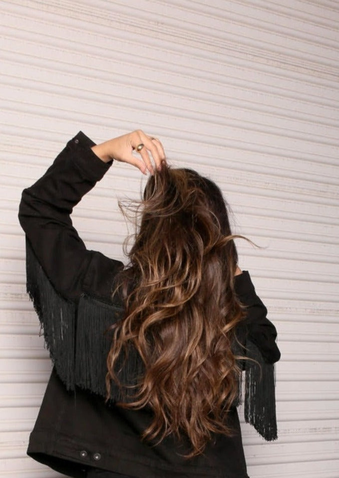 AIYANA V.2- Levi's Fringe Denim Jacket- BLACK